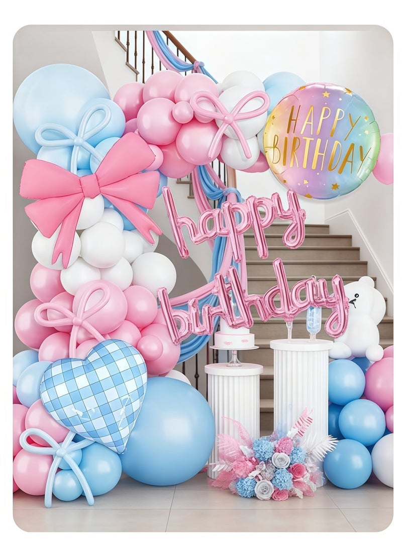 عالم البالونات طقم قوس بالونات لاتكس أزرق ووردي مع بالونات على شكل فيونكة - مثالي لحفلات التخرج، وحفلات استقبال المولود، وحفلات الزفاف، وحفلات أعياد الميلاد، وخلفيات حفلات توديع العزوبية - مناسب للاستخدام الداخلي والخارجي. - Image 4